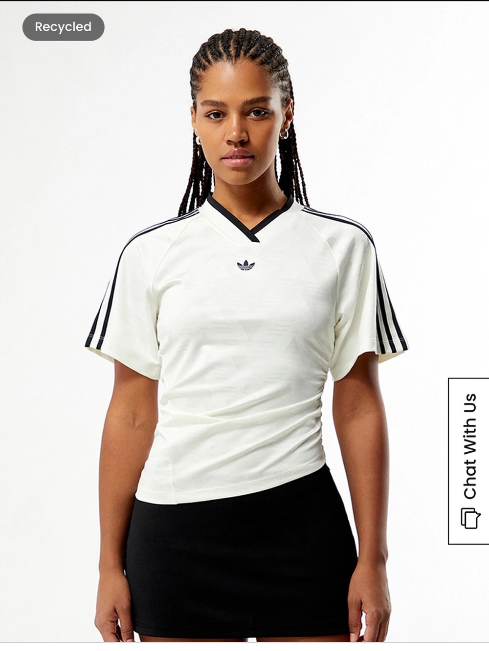 Adidas Runched Short Sleeve Football Jersey Off White Womens Large Retro Chic